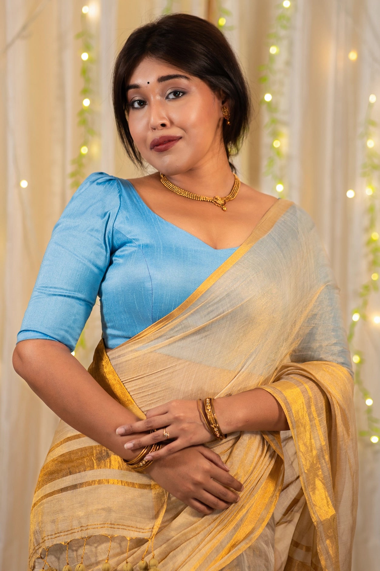 Traditional Puff Sleeve Blouse for Saree Blue Readymade Blouse