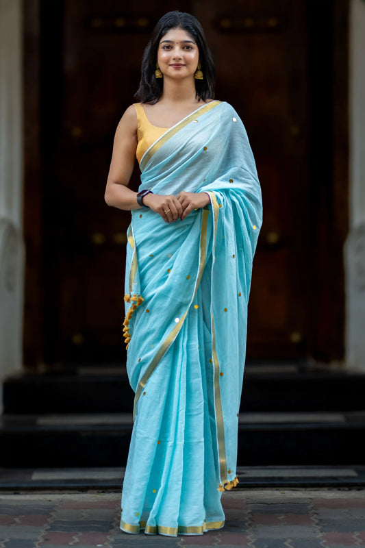 Neeraja Blue Sequin Cotton Saree