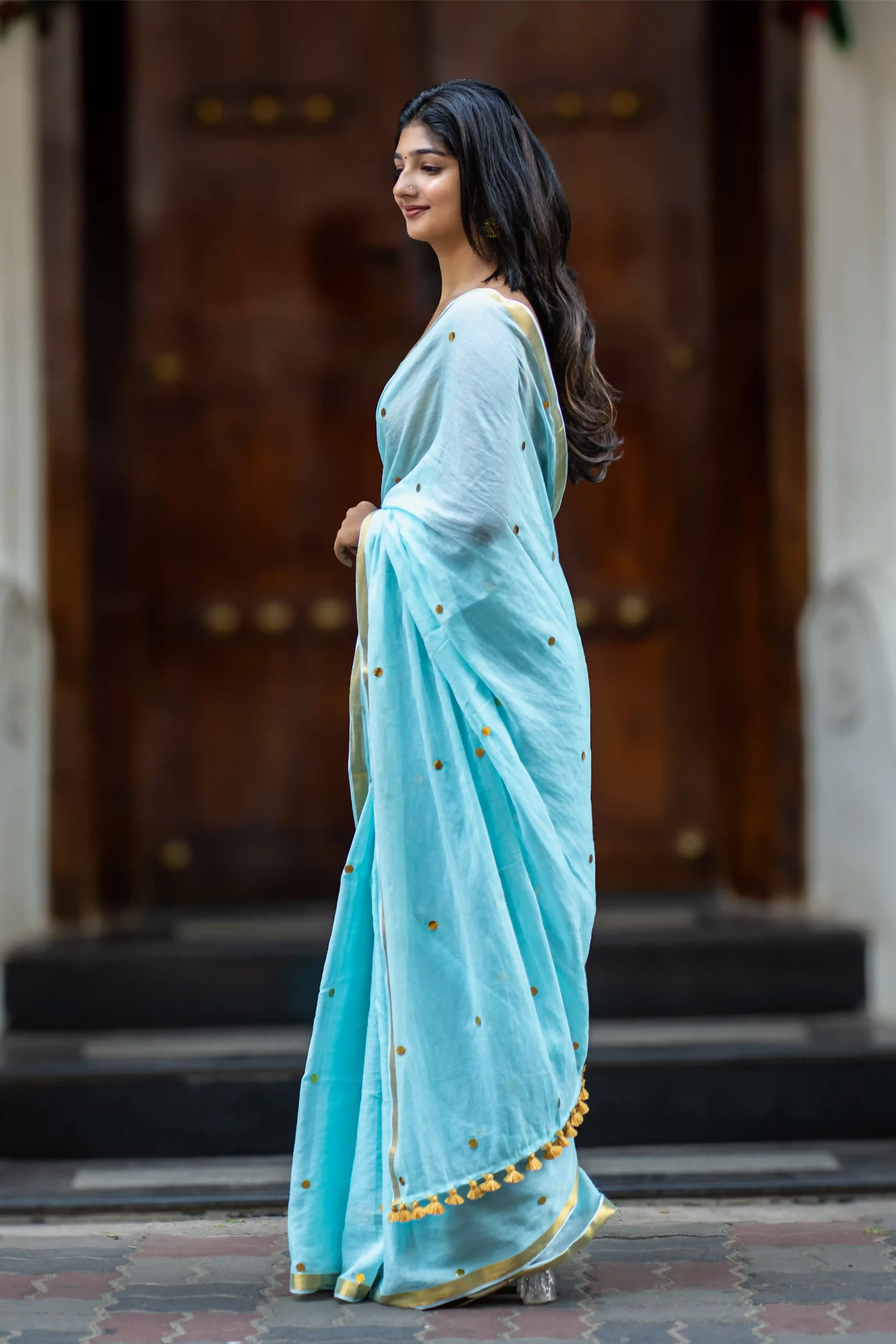Neeraja Blue Sequin Cotton Saree