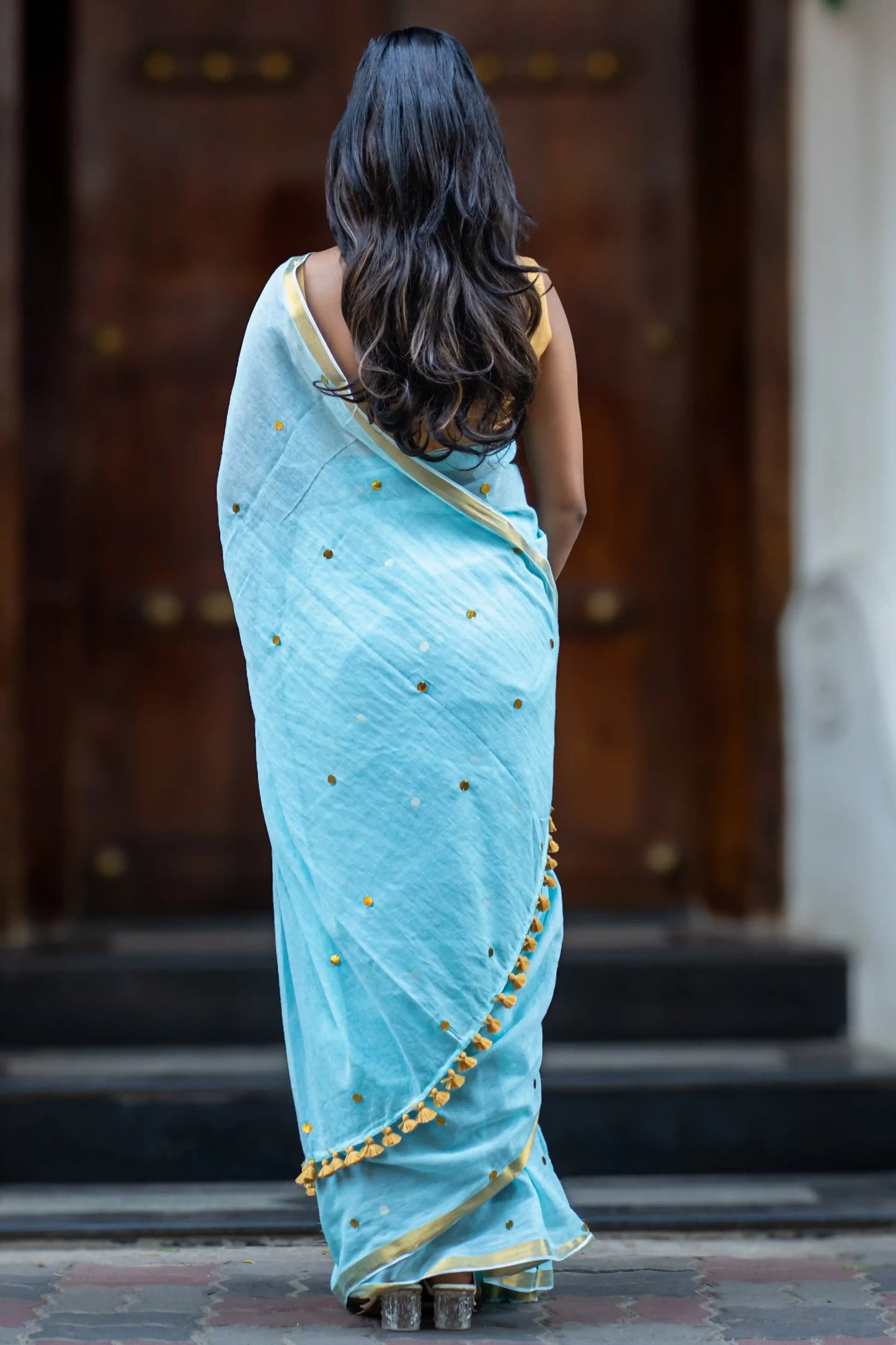 Neeraja Blue Sequin Cotton Saree