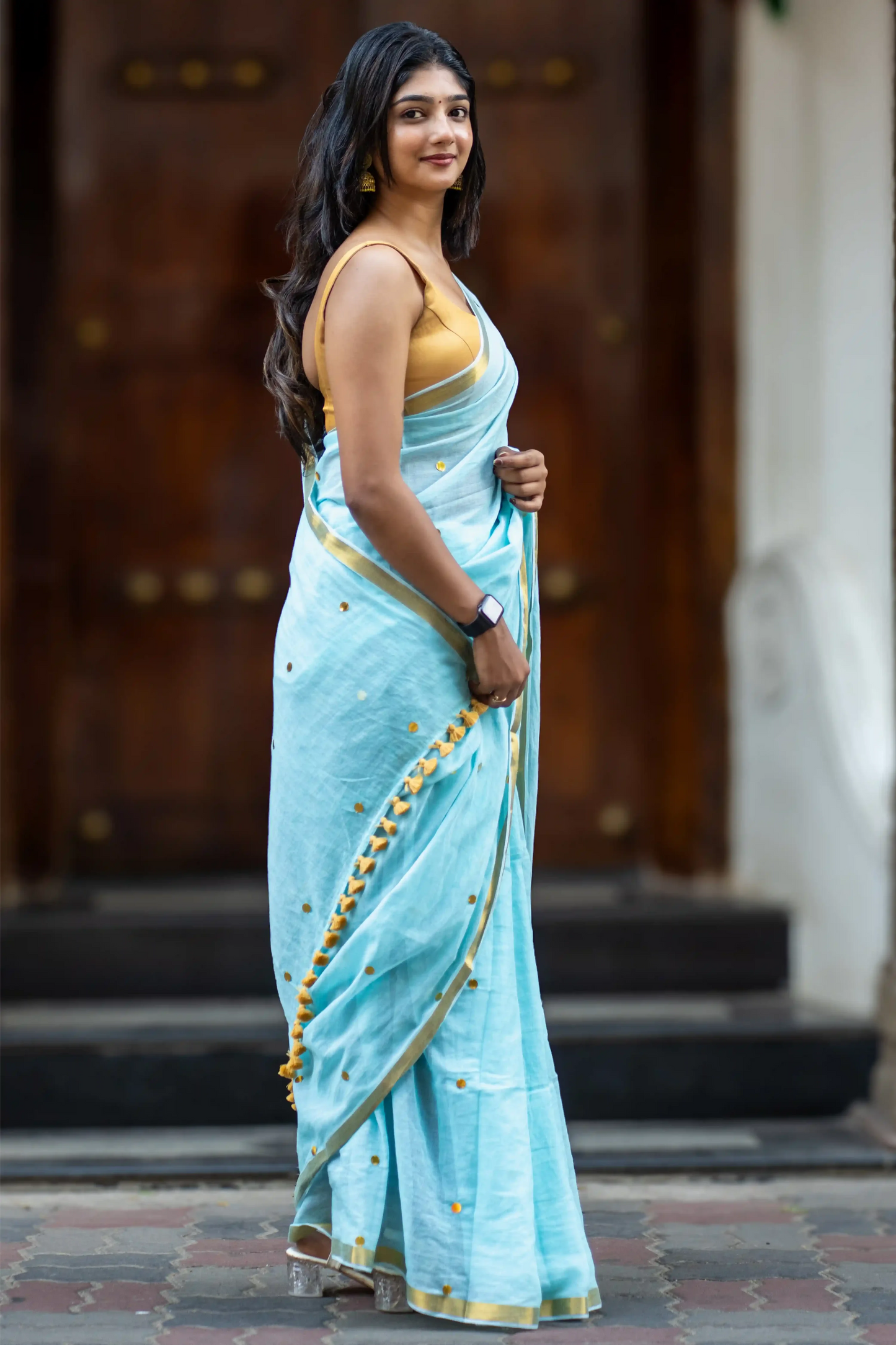 Neeraja Blue Sequin Cotton Saree