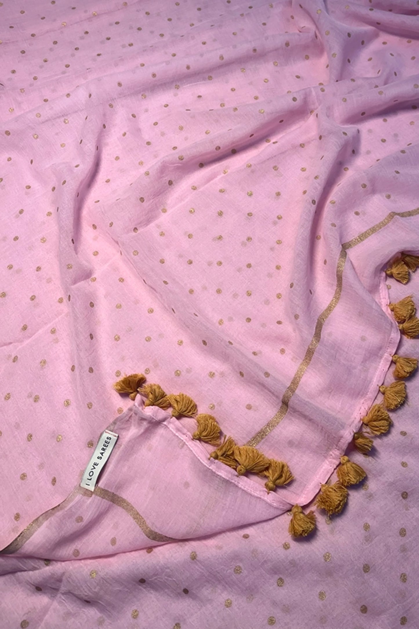 Komal Pink Gold Polka Dot Cotton Saree