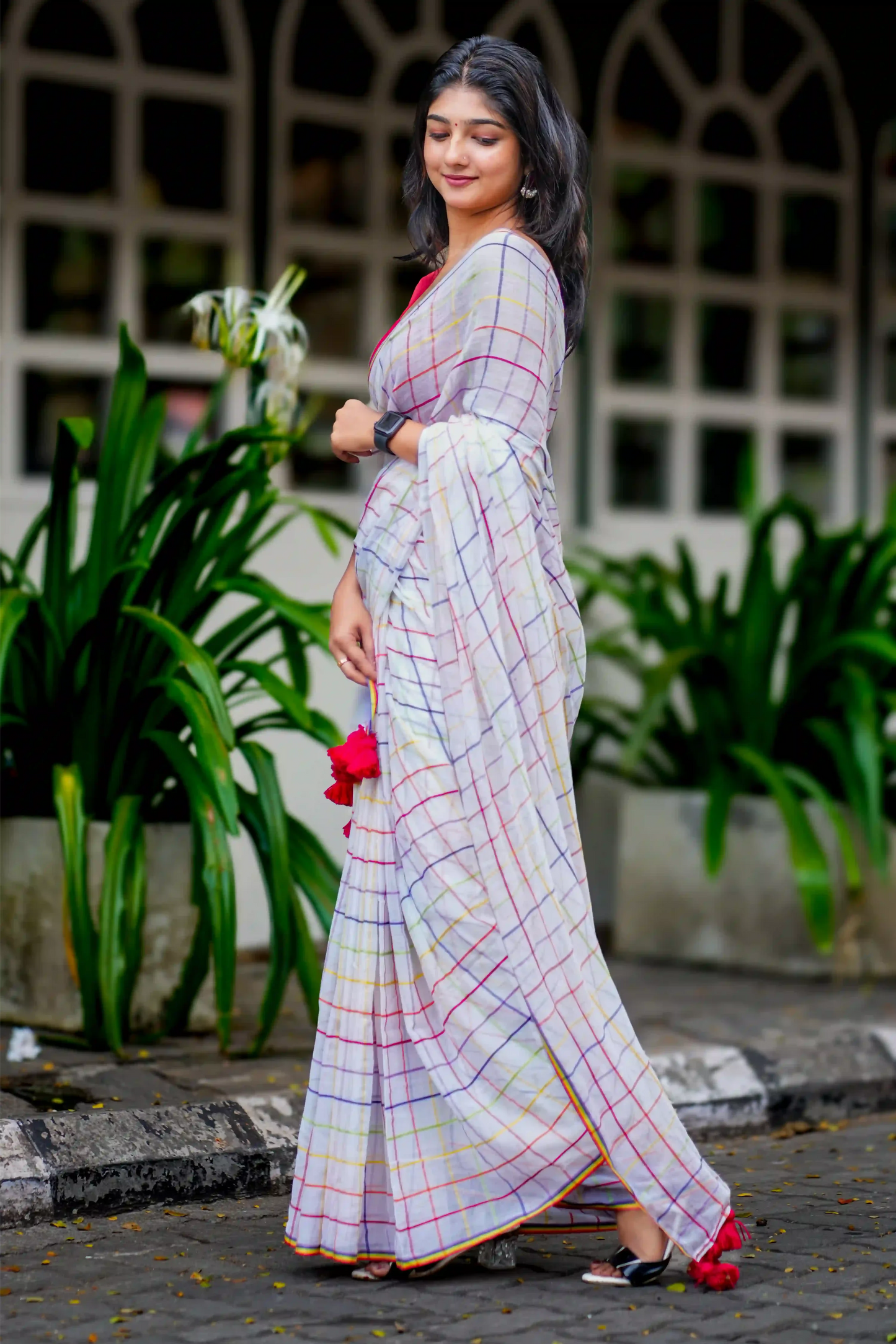 Rainbow Checks Cotton Saree