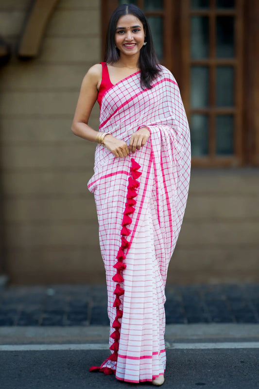 Scarlet Checks Cotton Saree