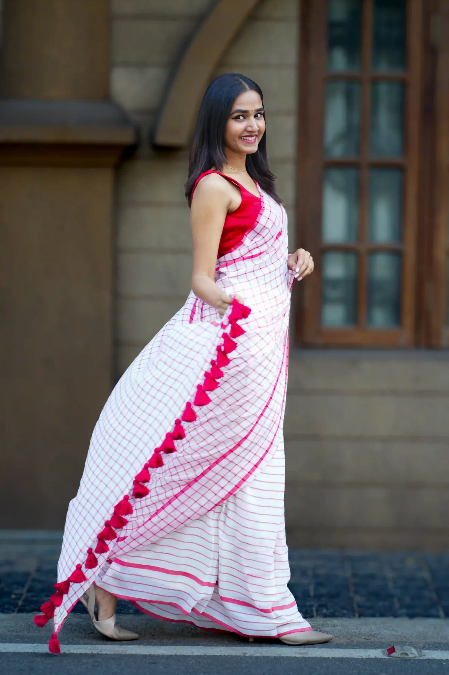 Scarlet Checks Cotton Saree