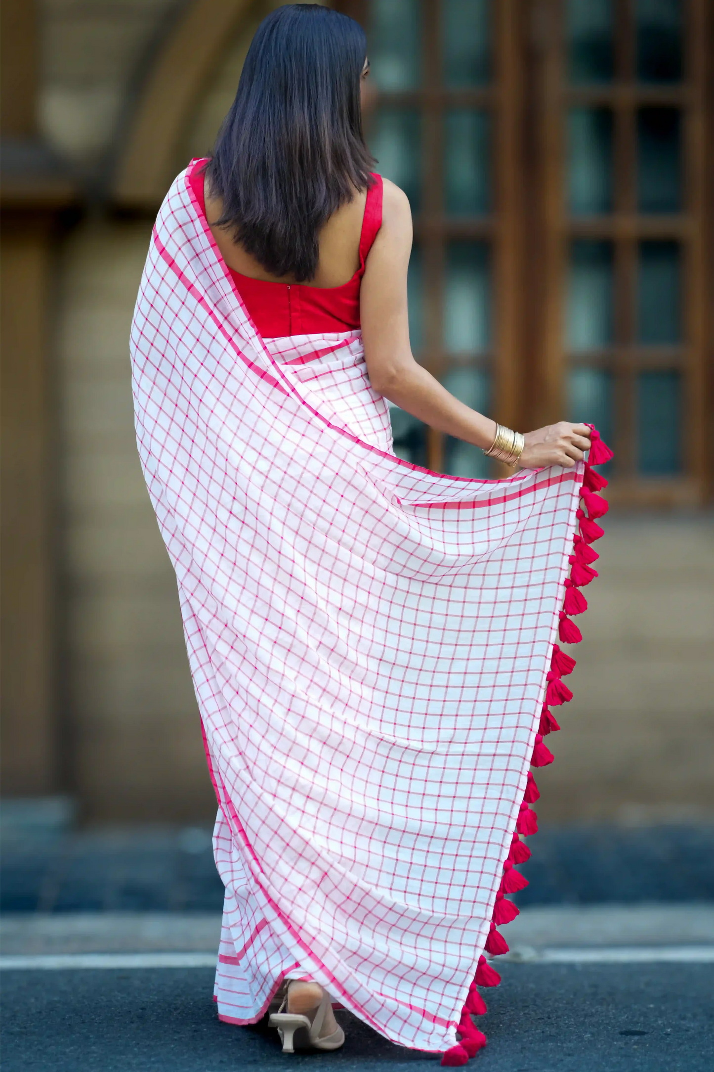 Scarlet Checks Cotton Saree