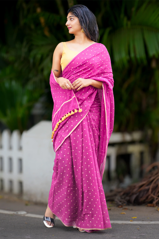 Draksha Bindu Gold Polka Dot Cotton Saree