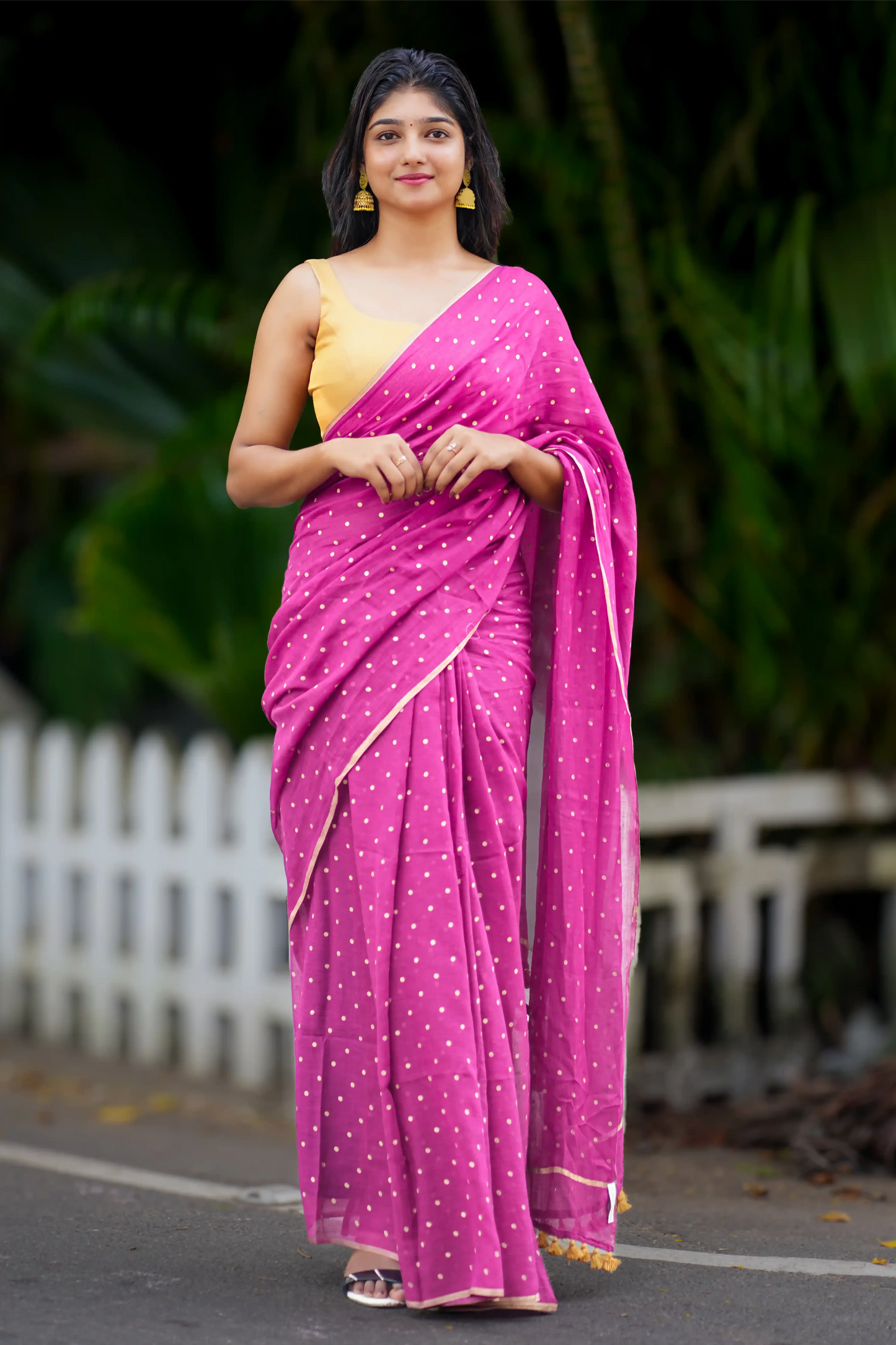 Draksha Bindu Gold Polka Dot Cotton Saree