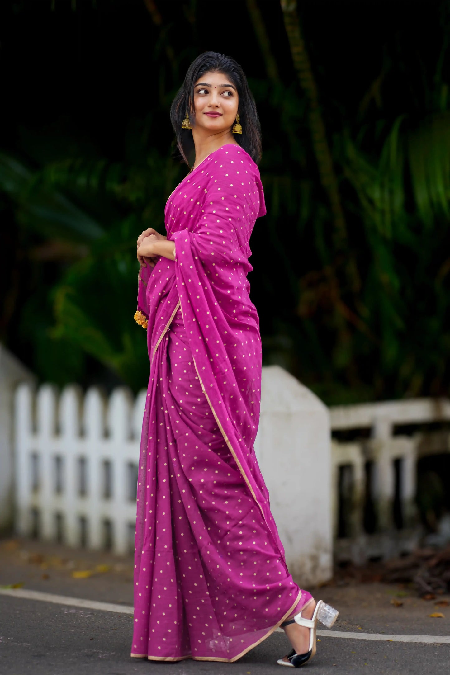 Draksha Bindu Gold Polka Dot Cotton Saree