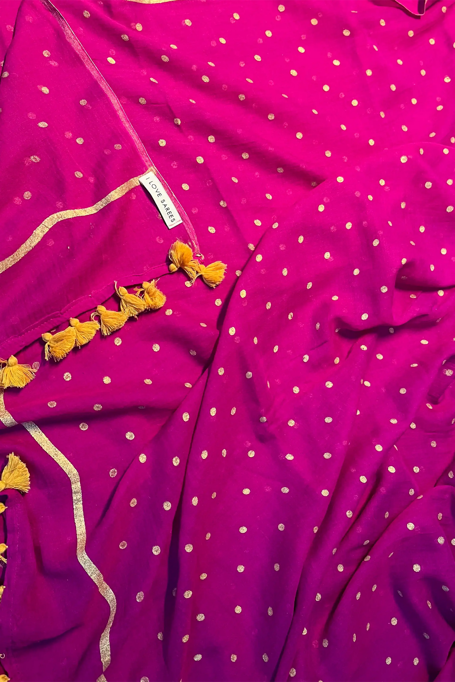 Draksha Bindu Gold Polka Dot Cotton Saree