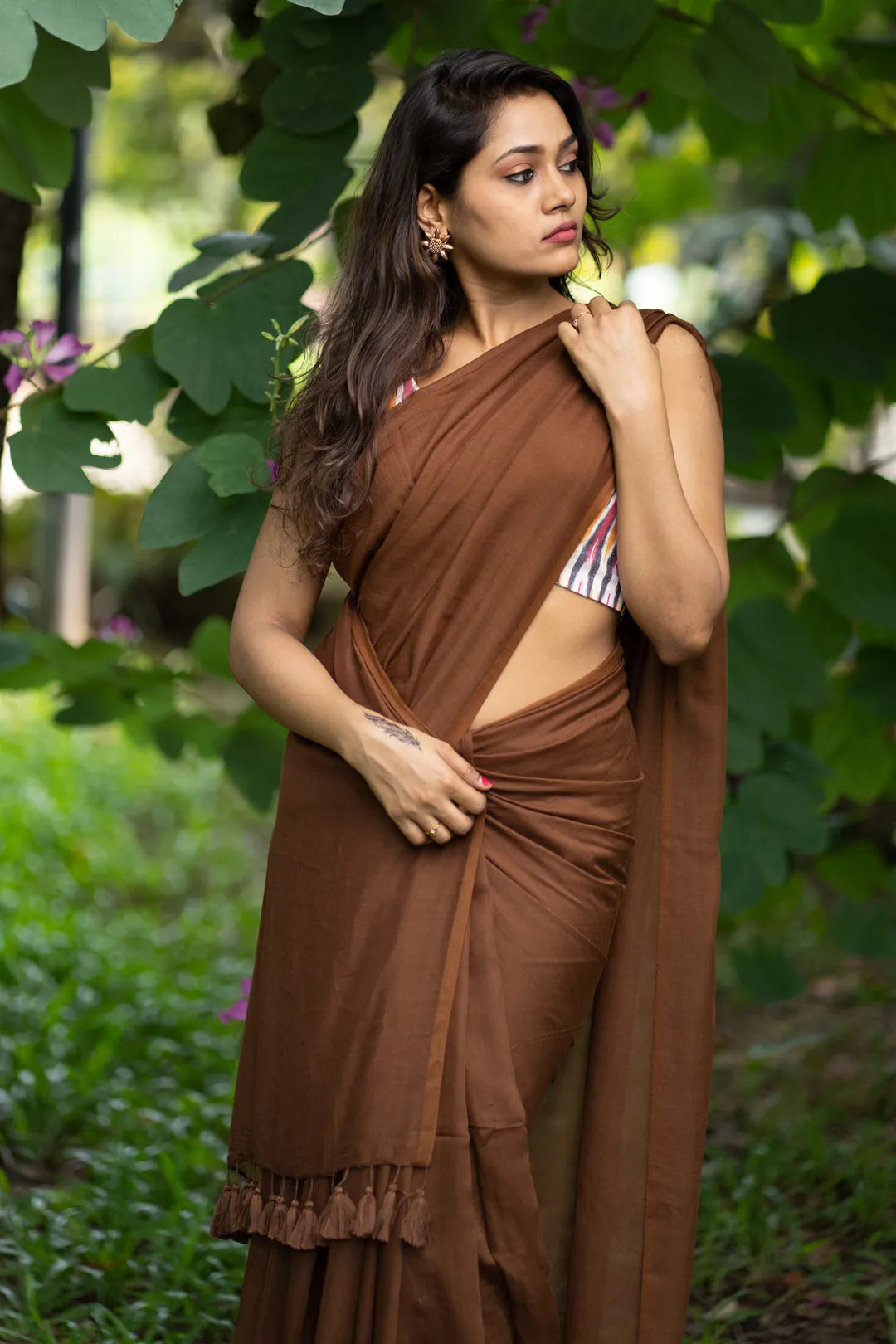 Sweet Burnout Brown Saree - I Love Sarees