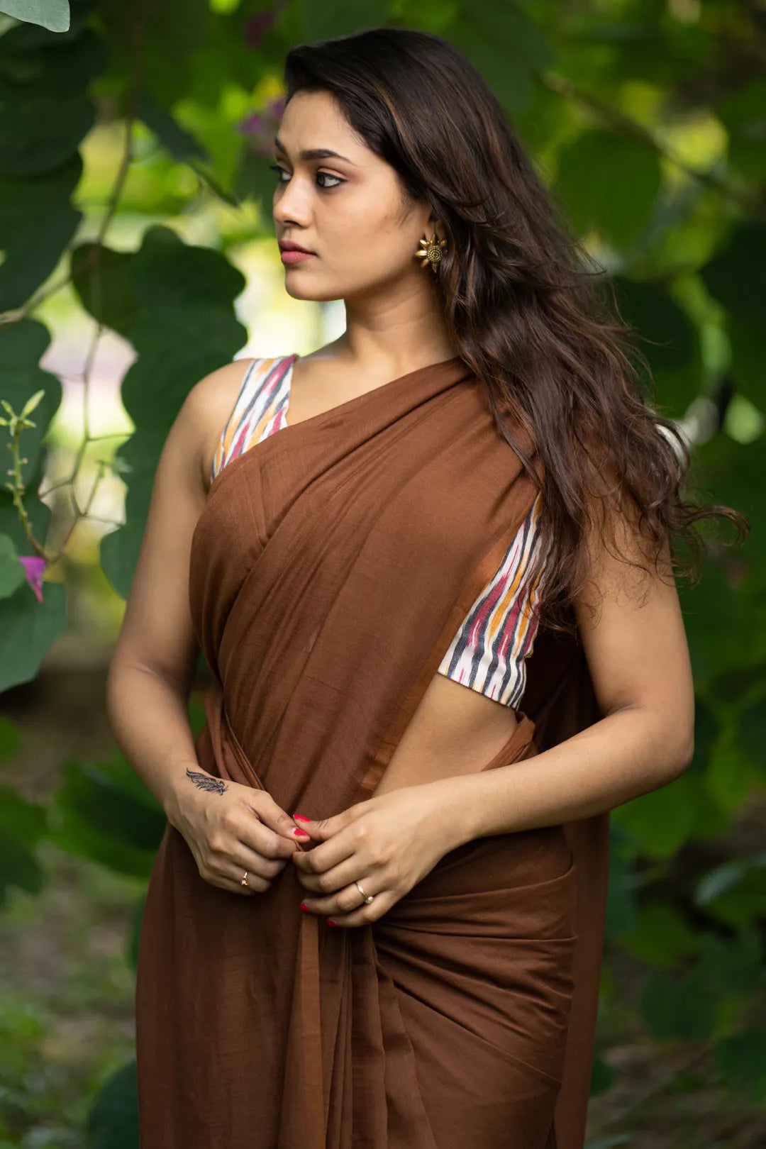 Feathery Soft Plain Brown handloom cotton Saree - I Love Sarees