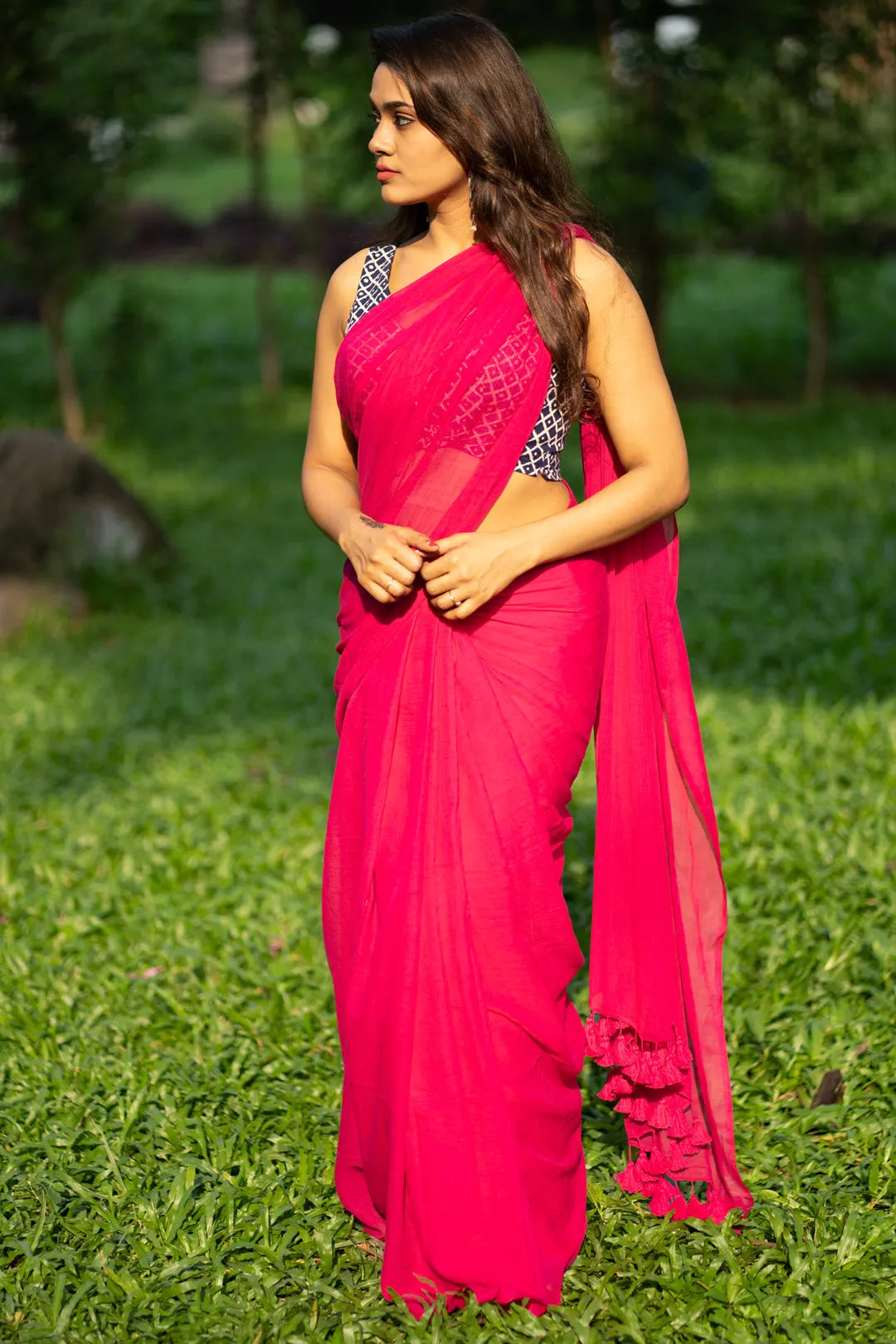 Plain Dark Pink Handloom Cotton Saree - I Love Sarees