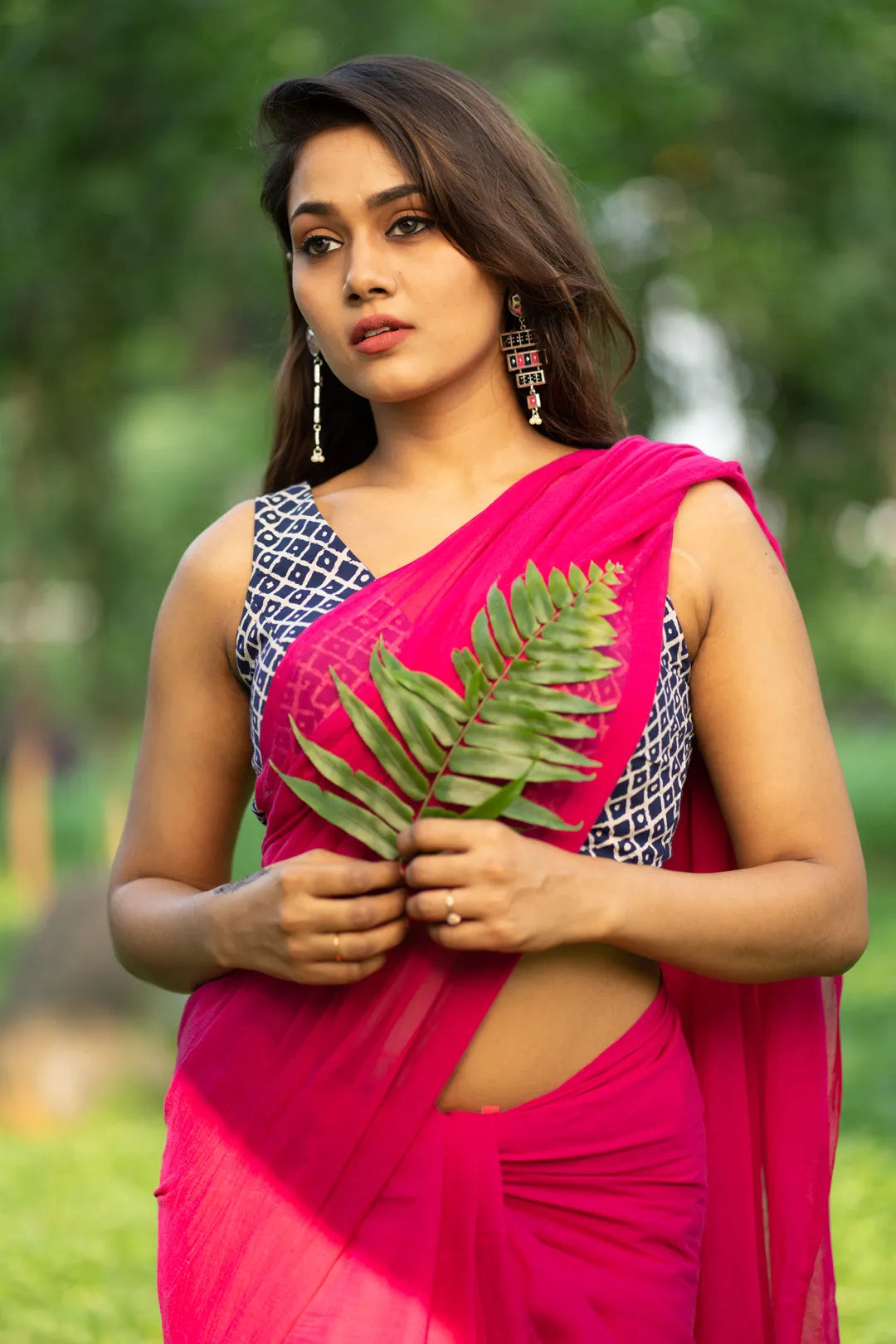 Plain Dark Pink Handloom Cotton Saree - I Love Sarees