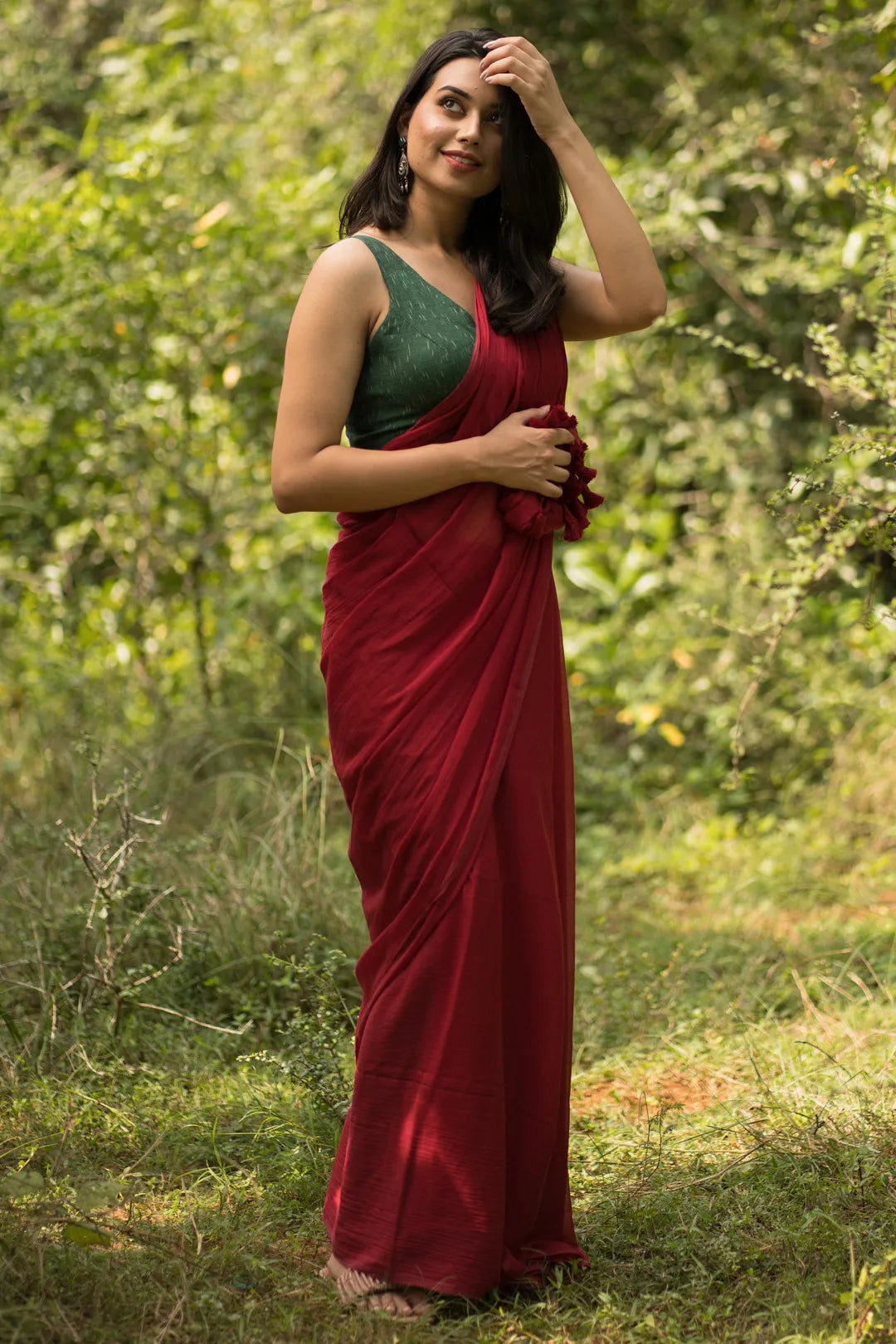 Plain Maroon colour Handloom Cotton Saree with tassels - I Love Sarees