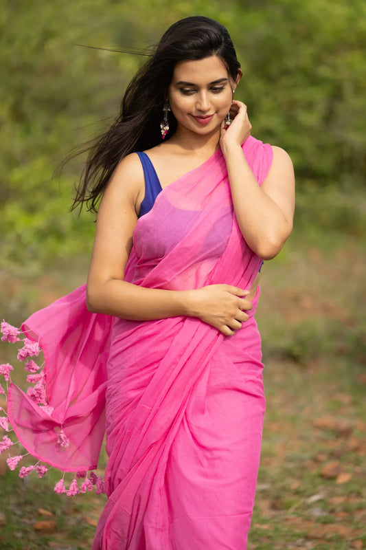 Light pink Plain saree - soft cotton handloom Saree - I Love Sarees