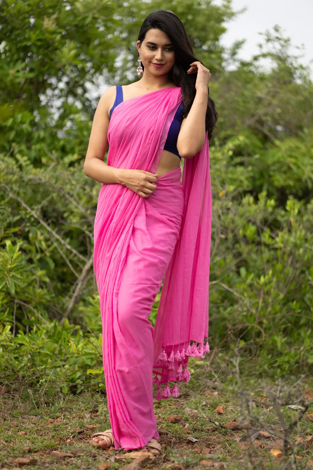 Light pink Plain saree - soft cotton handloom Saree - I Love Sarees