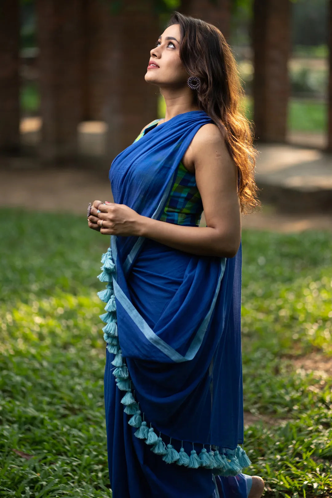 Pretty Young Girl Wears Blue Saree Clothes Stock Photo - Image of happy,  pakistani: 135052688