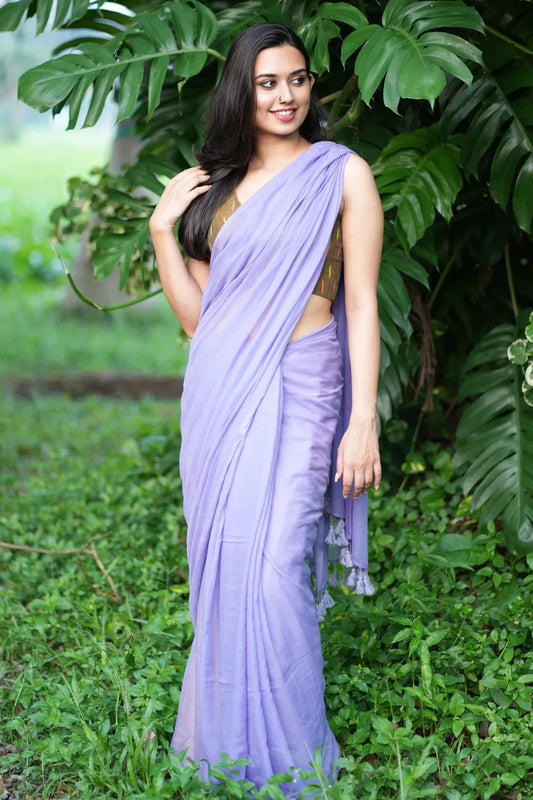 Royal Lilac Saree - Handloom cotton Saree with Tassels - I Love Sarees